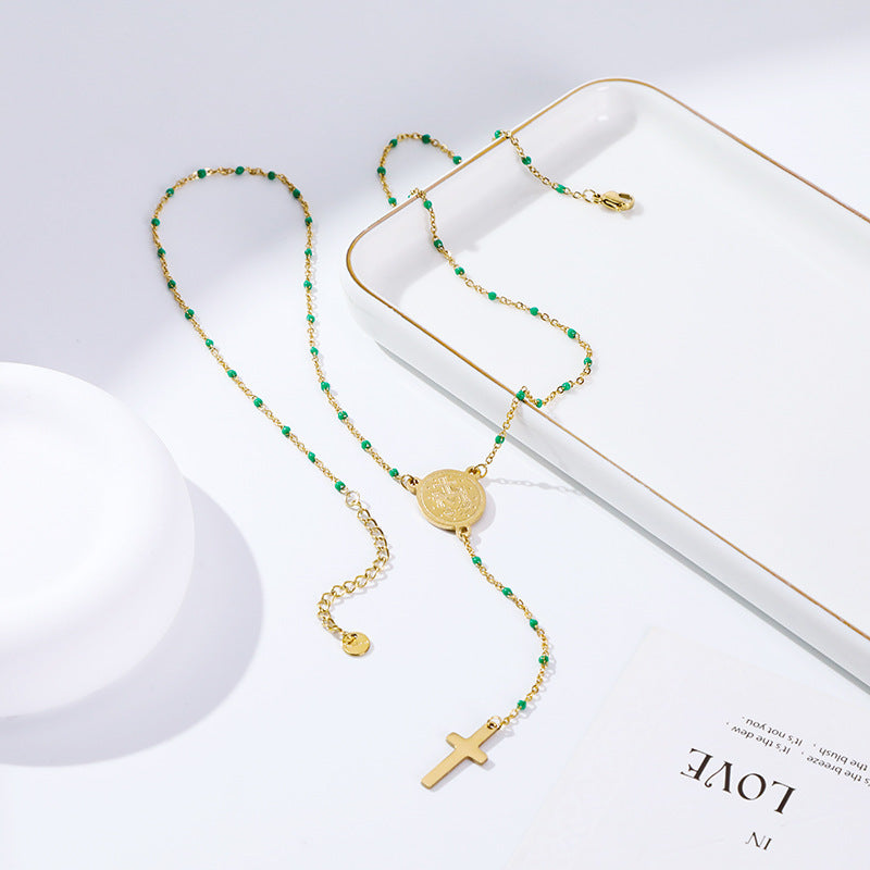 Women's Long Drip Glazed Enamel Stainless Steel Necklace