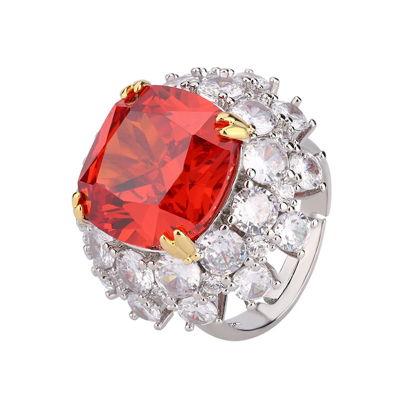 Inlaid Dried Rose Ring Bird's Nest Cut Sea Blue