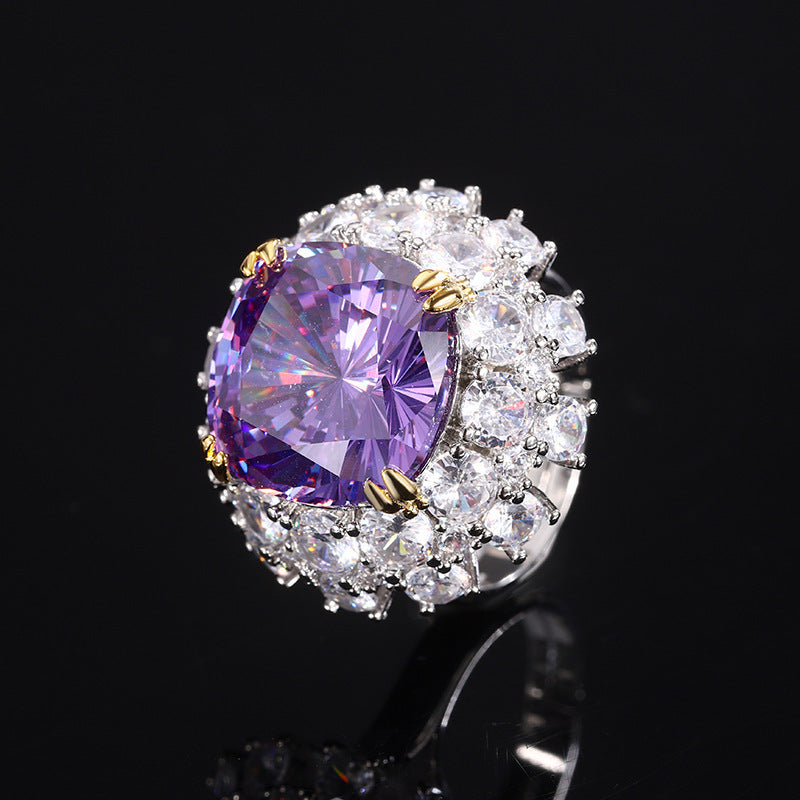 Inlaid Dried Rose Ring Bird's Nest Cut Sea Blue