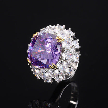 Inlaid Dried Rose Ring Bird's Nest Cut Sea Blue