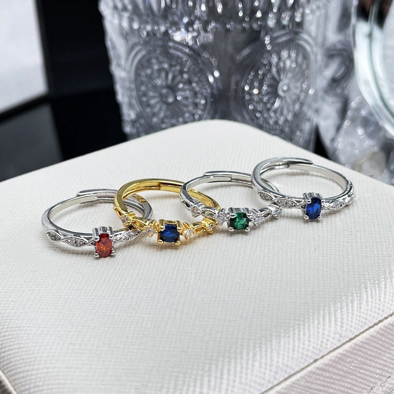Design Niche Colored Gems Open-end  Ring Retro