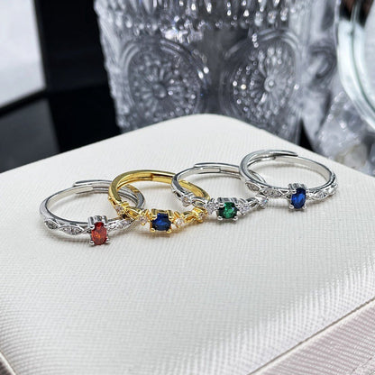 Design Niche Colored Gems Open-end  Ring Retro