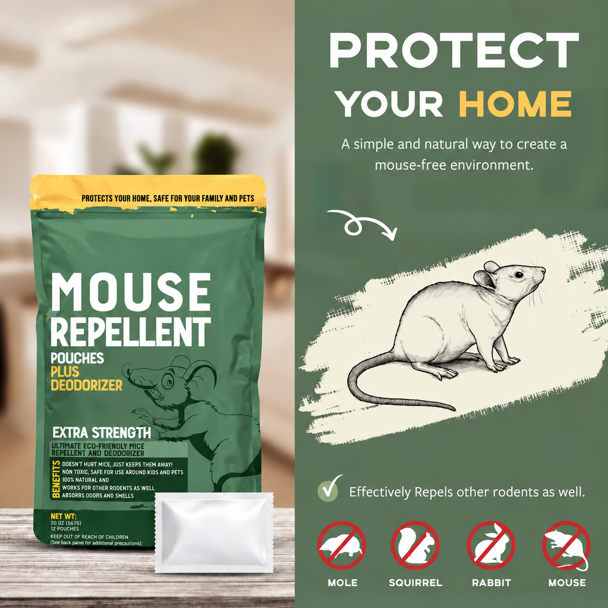 12PCS Mouse Repellent Pouches – Peppermint Oil Rodent Deterrent for Cars, RVs & Home