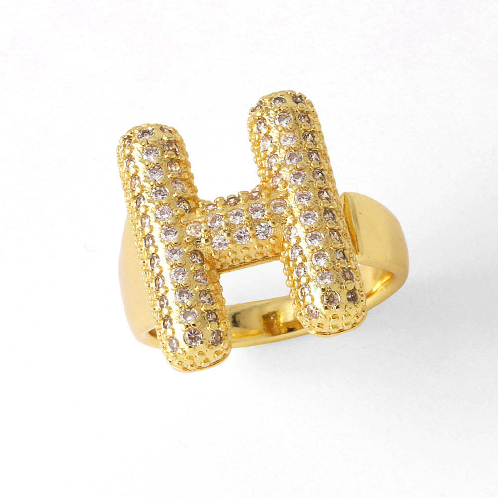 26 English Letters Ring Women's Gold-plated Full