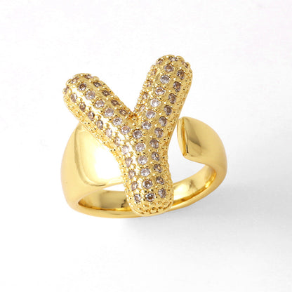 26 English Letters Ring Women's Gold-plated Full