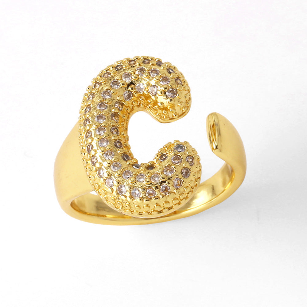 26 English Letters Ring Women's Gold-plated Full