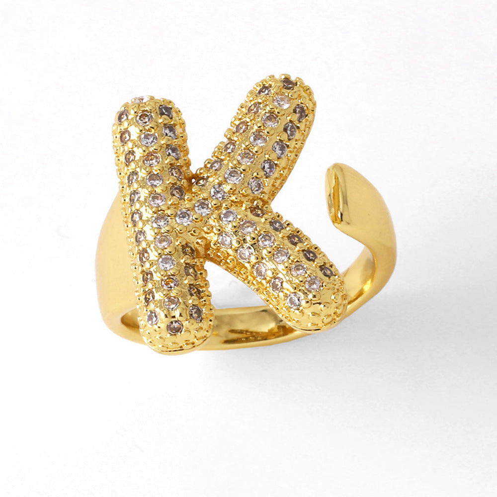 26 English Letters Ring Women's Gold-plated Full