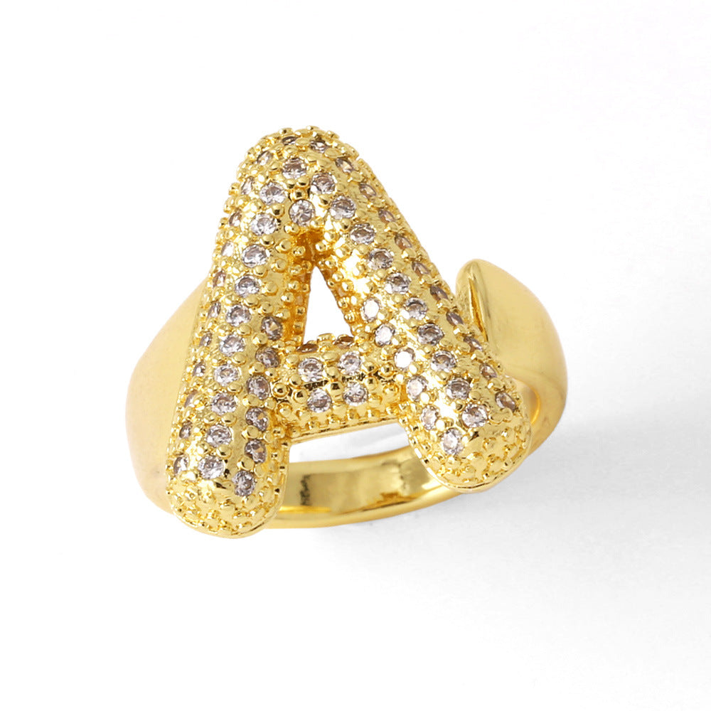 26 English Letters Ring Women's Gold-plated Full