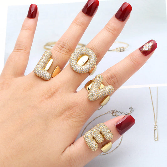 26 English Letters Ring Women's Gold-plated Full