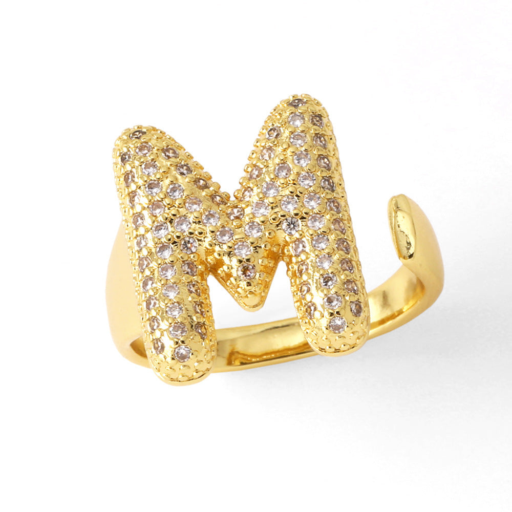 26 English Letters Ring Women's Gold-plated Full