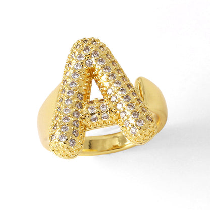 26 English Letters Ring Women's Gold-plated Full