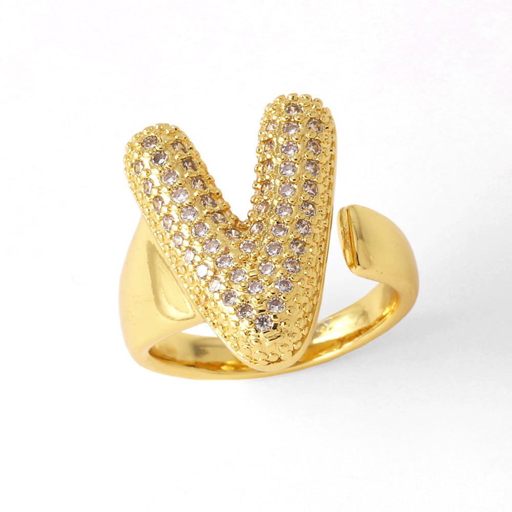 26 English Letters Ring Women's Gold-plated Full
