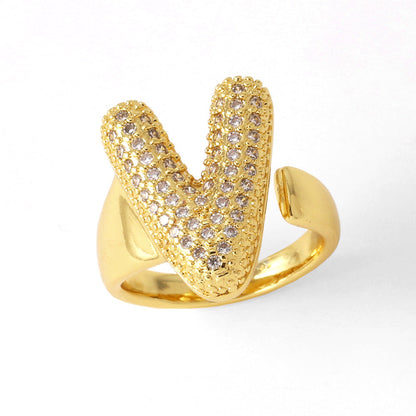 26 English Letters Ring Women's Gold-plated Full