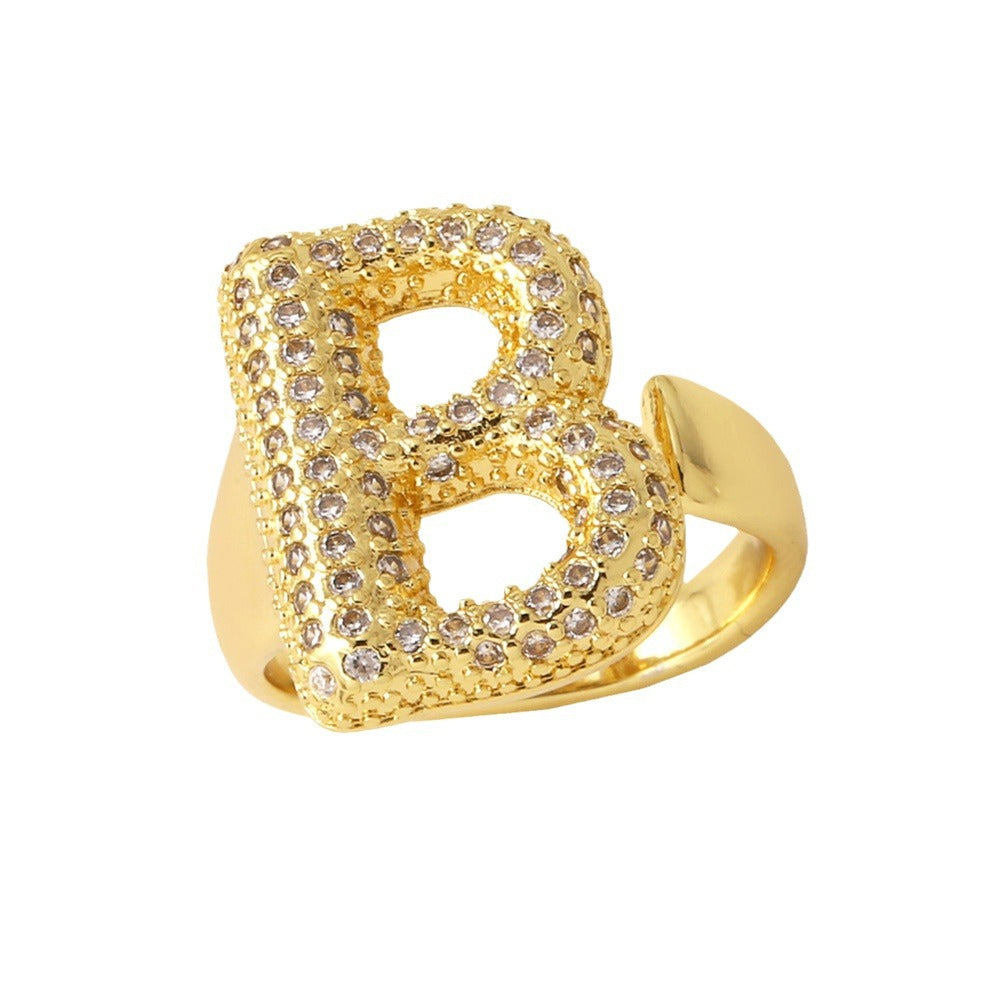 26 English Letters Ring Women's Gold-plated Full