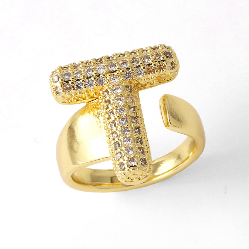 26 English Letters Ring Women's Gold-plated Full