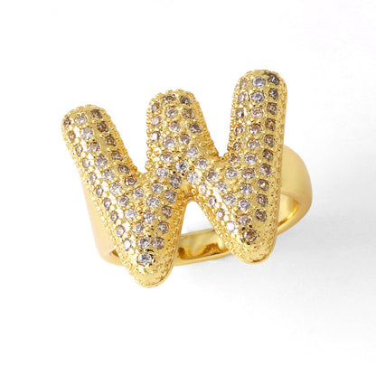 26 English Letters Ring Women's Gold-plated Full