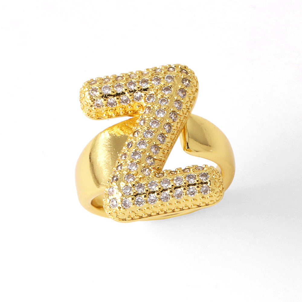 26 English Letters Ring Women's Gold-plated Full