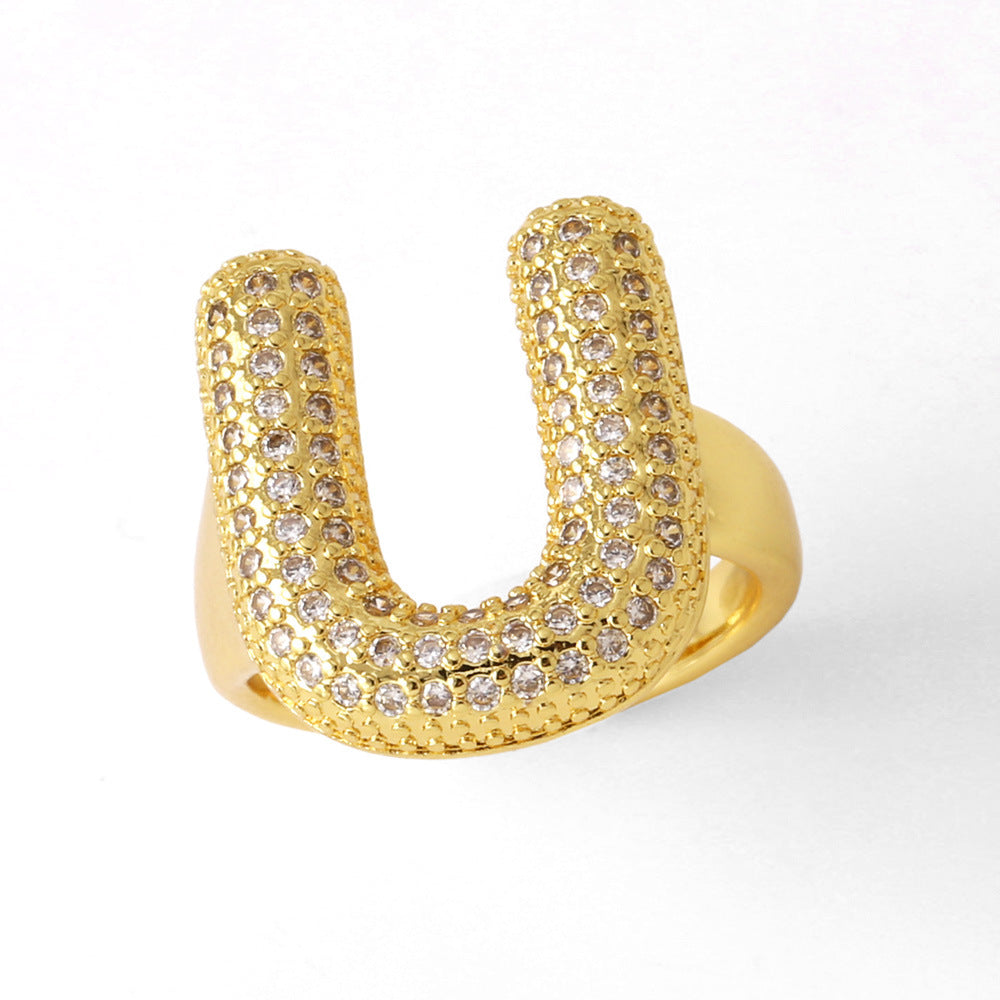 26 English Letters Ring Women's Gold-plated Full