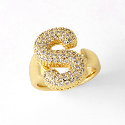26 English Letters Ring Women's Gold-plated Full