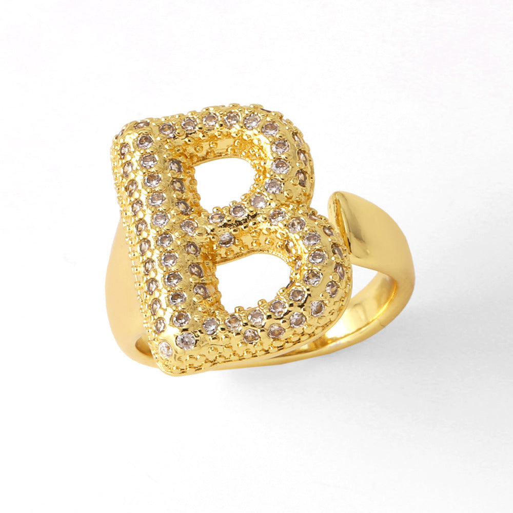 26 English Letters Ring Women's Gold-plated Full
