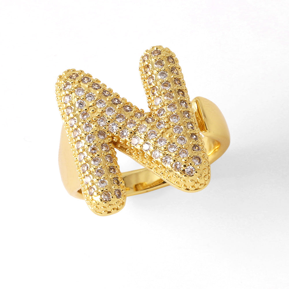 26 English Letters Ring Women's Gold-plated Full