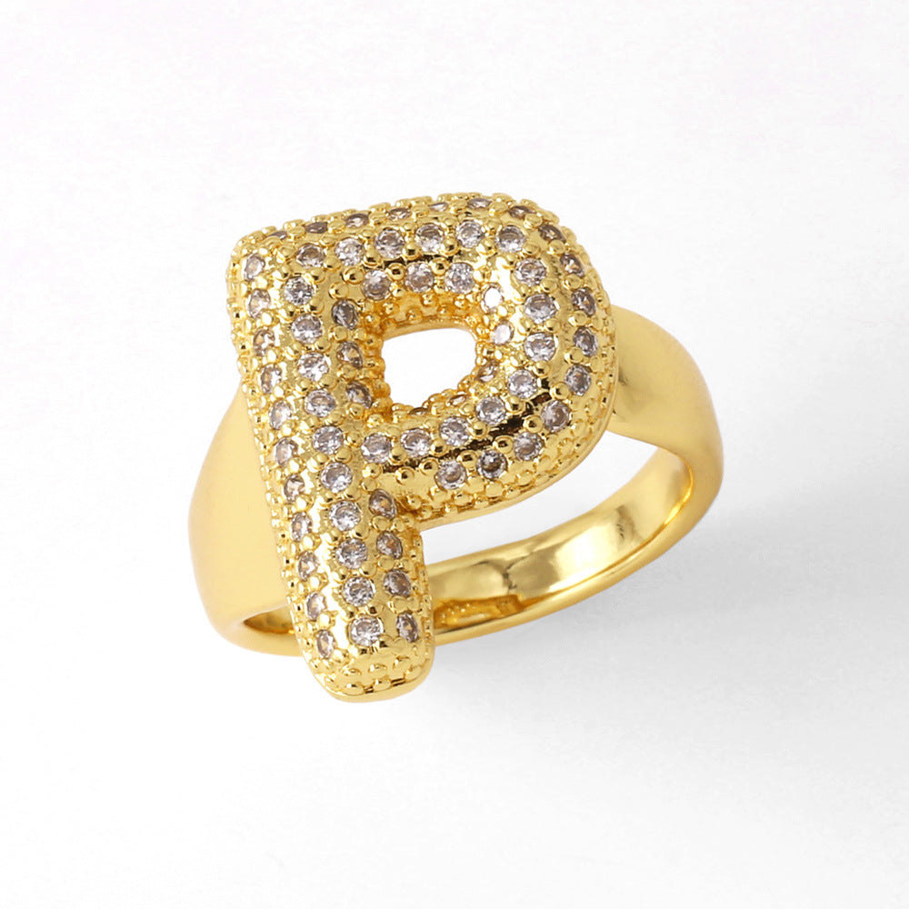 26 English Letters Ring Women's Gold-plated Full