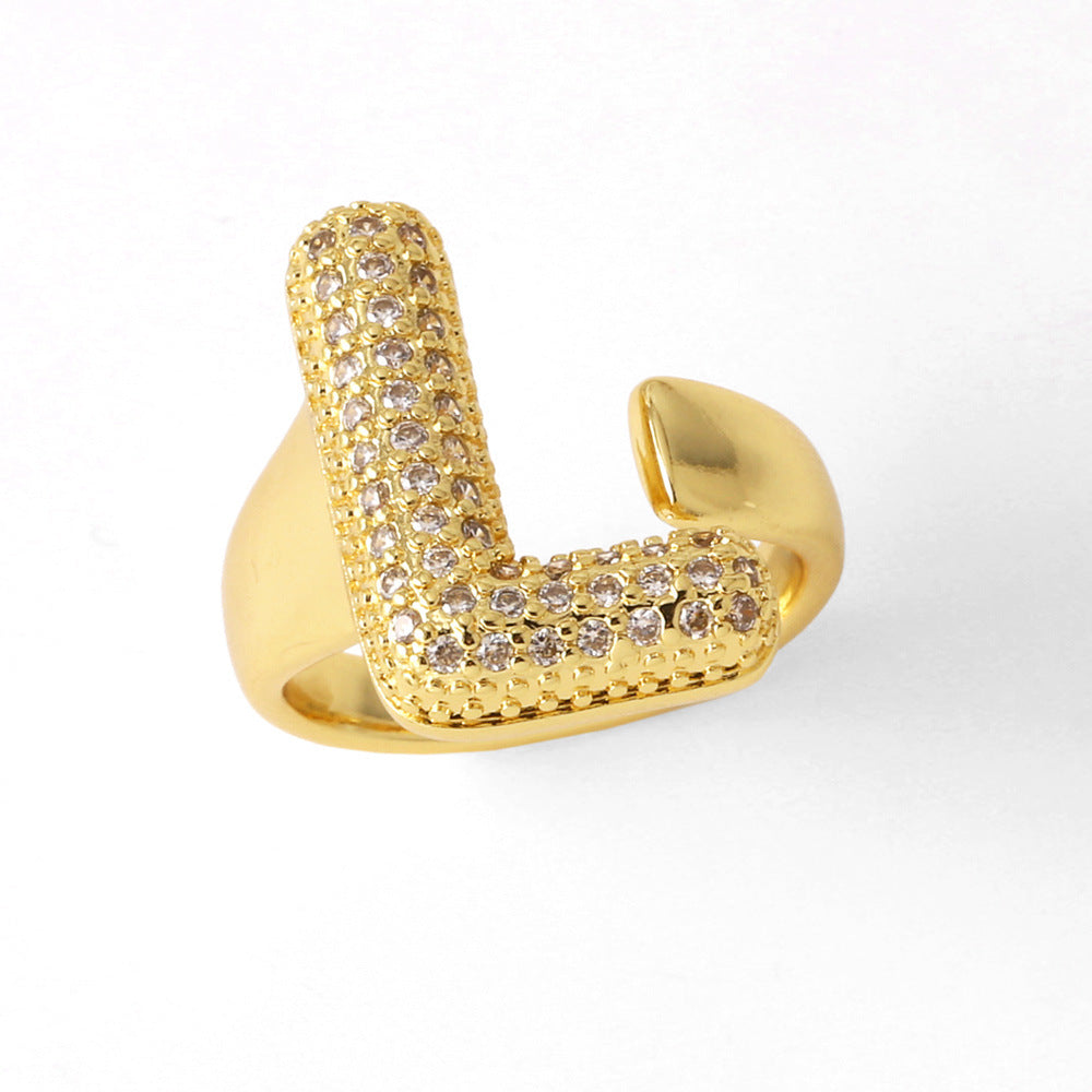 26 English Letters Ring Women's Gold-plated Full