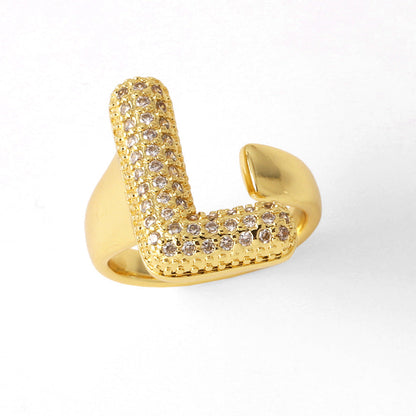 26 English Letters Ring Women's Gold-plated Full