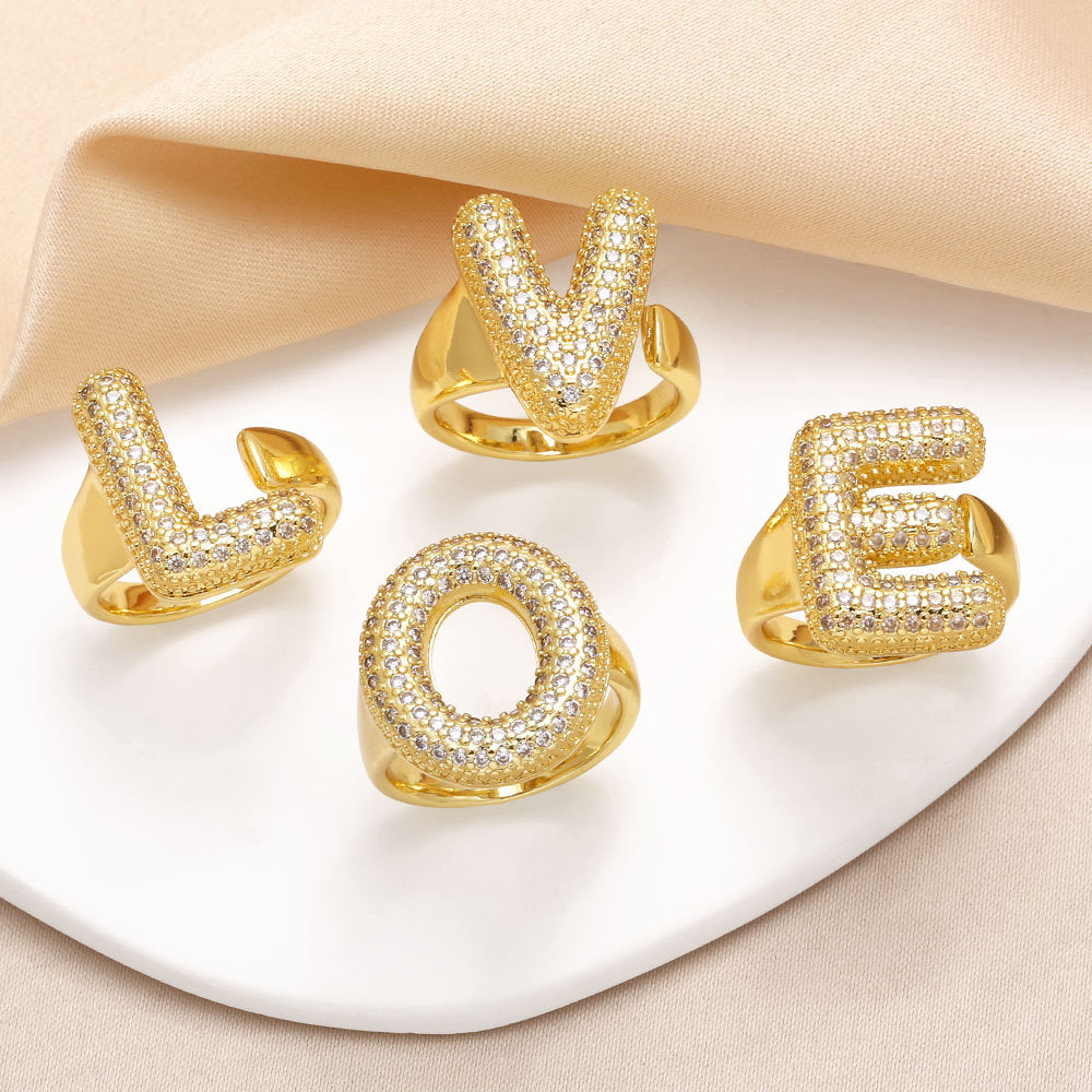 26 English Letters Ring Women's Gold-plated Full
