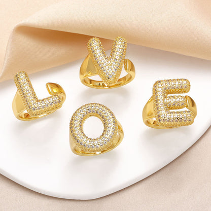 26 English Letters Ring Women's Gold-plated Full