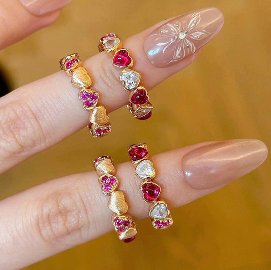 Sweetheart Vintage Brushed  Ring Red Corundum