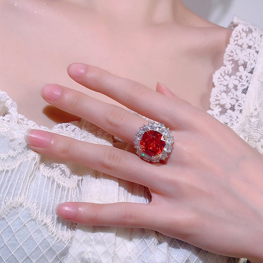 Inlaid Dried Rose Ring Bird's Nest Cut Sea Blue