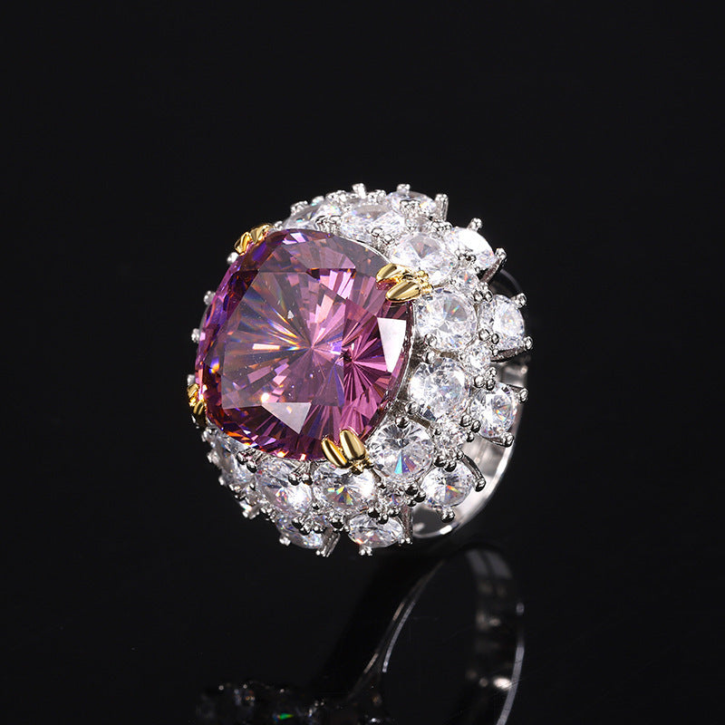 Inlaid Dried Rose Ring Bird's Nest Cut Sea Blue