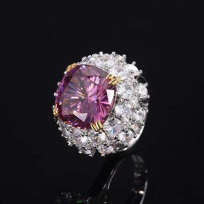 Inlaid Dried Rose Ring Bird's Nest Cut Sea Blue