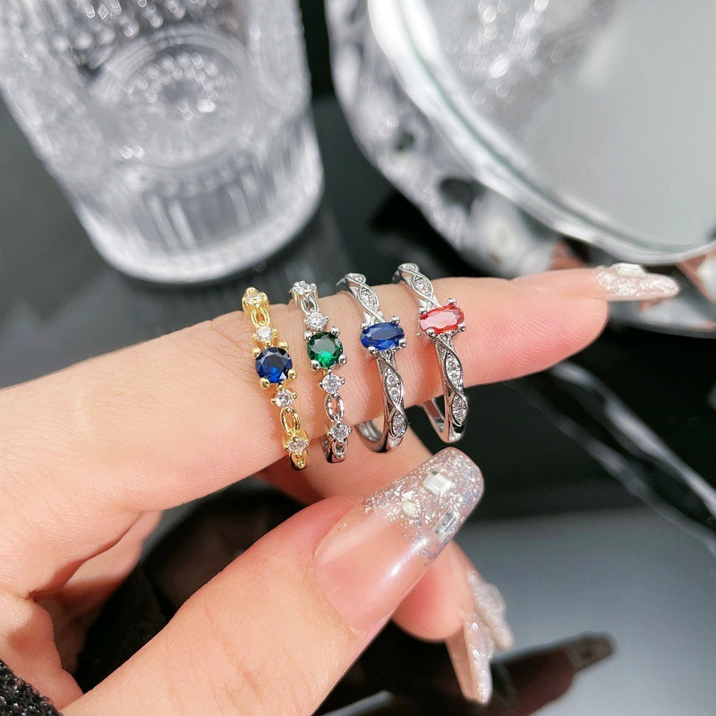 Design Niche Colored Gems Open-end  Ring Retro